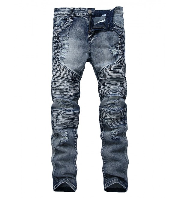 Men's Runway Ripped Distressed Skinny Moto Biker Jeans - Blue-gray ...