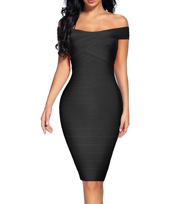 Women's Bandage Dress Off Shoulder Spaghetti Bodycon Club Party Dress ...