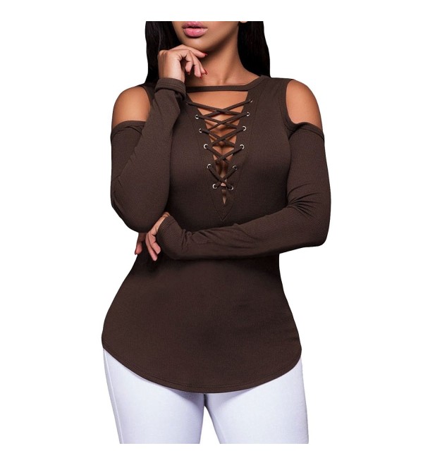 Tulucky Womens Shoulder Blouse Lace Up