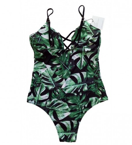 One Piece Swimwear Front Strappy Cross Women's Swimsuit Floral Print ...