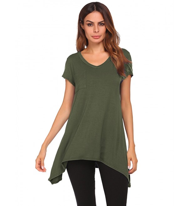 Women's Casual V Neck Pocket Short Sleeve Tunic Tops Loose Shirts ...