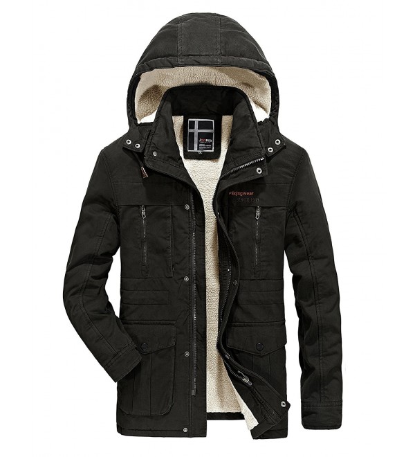 Men's Warm Field Winter Coat Thicken Cotton Stand Collar Wool Hood ...