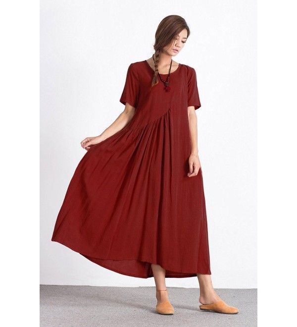 Women's Linen Casual Red Summer Large Size Fashion Dress Plus size ...