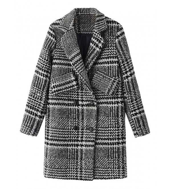 Women's Houndstooth Lapel Double Breasted Wool Blend Trench Coat ...