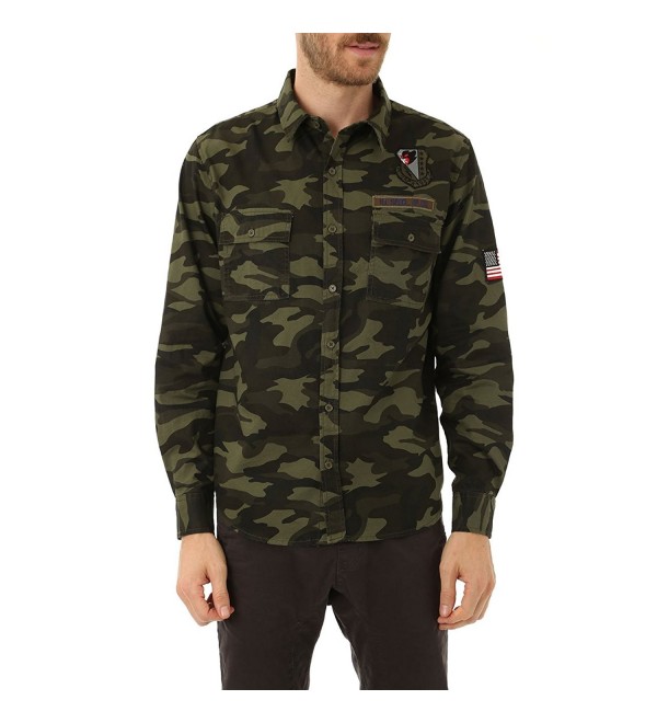 Mens Casual Long Sleeve Button Down Camo Shirt- w/2 Chest Pockets ...