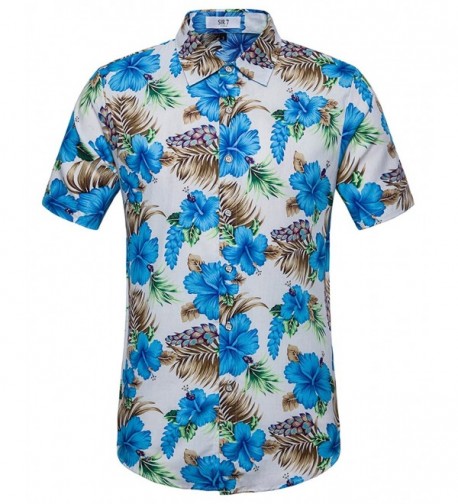 Men's Hawaiian Flower Print Casual Button Down Short Sleeve Shirt ...