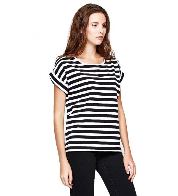 womens black and white striped tee