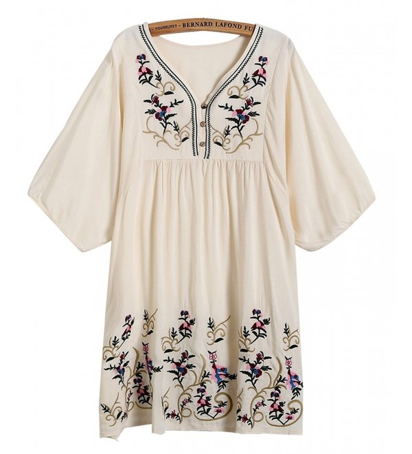 Kafeimali T shirt Dresses Mexican Embroidered