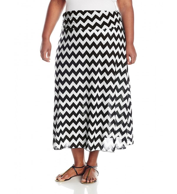 Women's Plus-Size Foldover Waist Printed Maxi Skirt - Black/Ivory ...