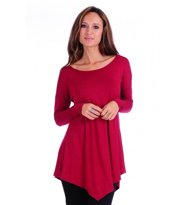 SR Women's Assymetrical Front/Back Handkerchief Hem Long Sleeve Tunic ...