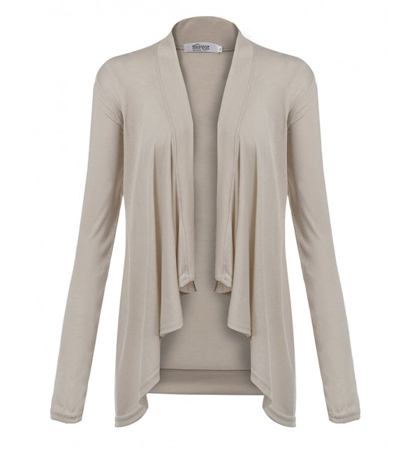 Women's Long Sleeve Draped Open Front Cardigan - Beige - CC183S3C6M3