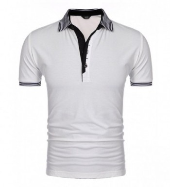 Men's Polo Shirt Short Sleeve Causal Striped Collar Classic Fit Cotton ...