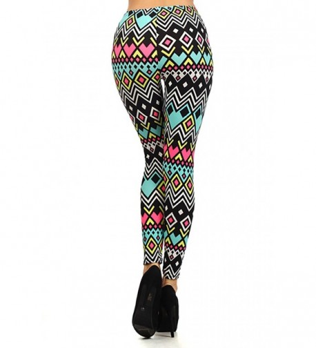 Neon Fluorescent Pink/Blue Tribal Aztec Print / Pattern Leggings Pants ...