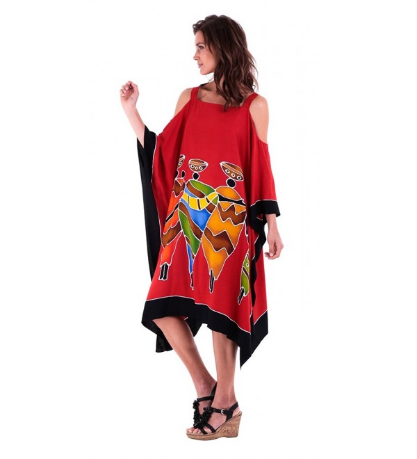 Womens Short Caftan Poncho Cut Out Cold Shoulder Hand Paint Tribal ...