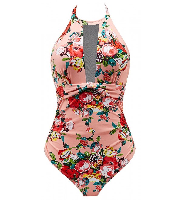Bathing Suits Women High Neck V-Neckline One Piece Swimsuit Tummy ...