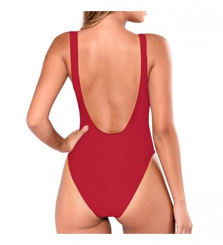 One Piece Swimsuit Scoop Front Low Back High Cut Retro Bathing Suit For Women Red C318c8hr5wd