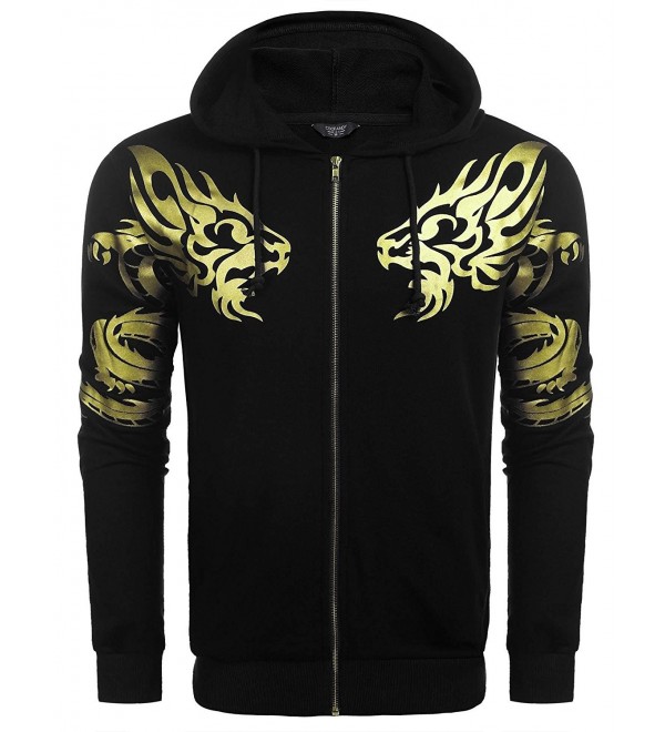 Men's Dragon Graphic Full Zip Hoodie Lightweight Fashion Sport ...