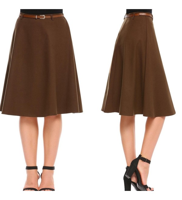 Women's High Elastic Waist A-Line Flared Swing Midi Skirt With Pocket ...