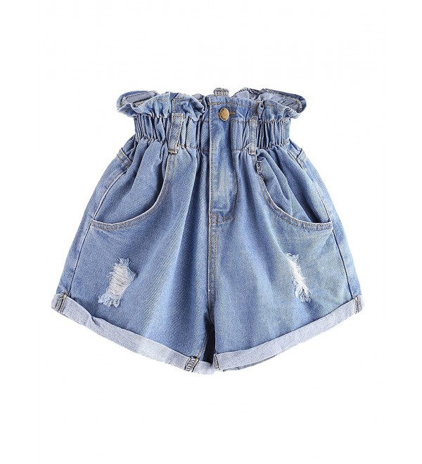 Women's Casual High Waisted Hemming Denim Jean Shorts With Pockets ...