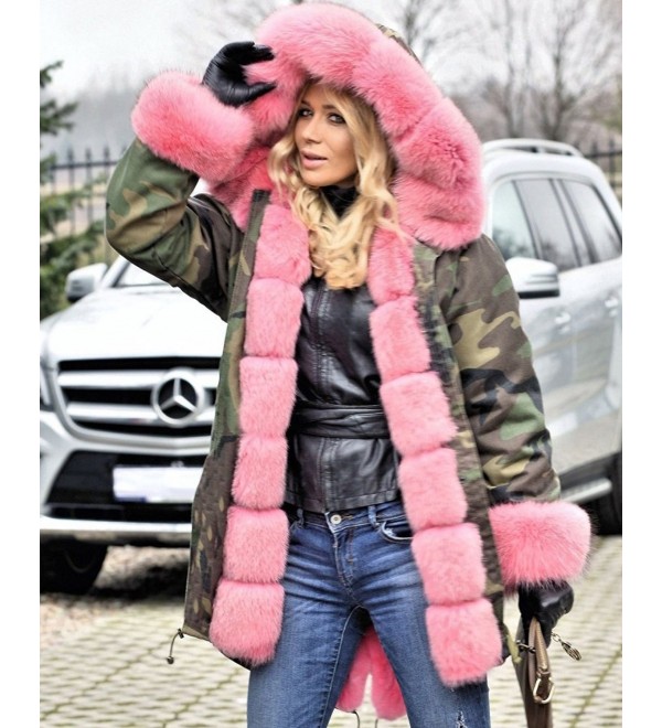 Ladies Womens Pink Faux Fur Winter Jacket Parka Hooded Coat Fishtail ...