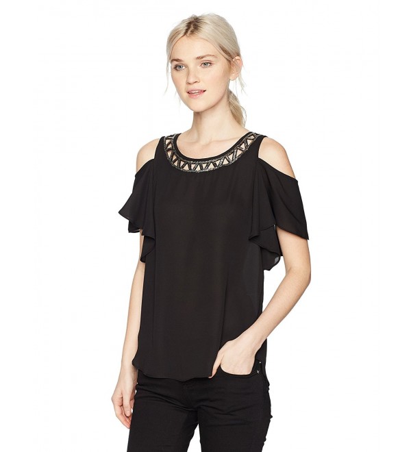 A. Byer Women's Cold Shoulder Scoop Neck Top (Junior's) - Black ...