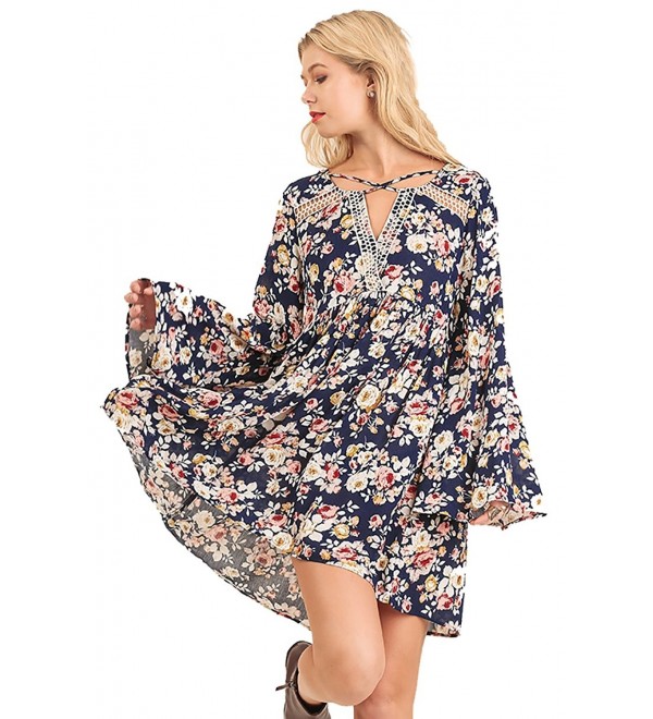 Contemporary BoHo Floral Dress - Navy - C112OB03B4O