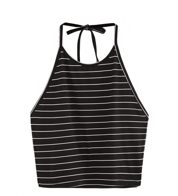 Women's Sleeveless Striped Halter Cami Tank Tops Backless Crop Tops ...