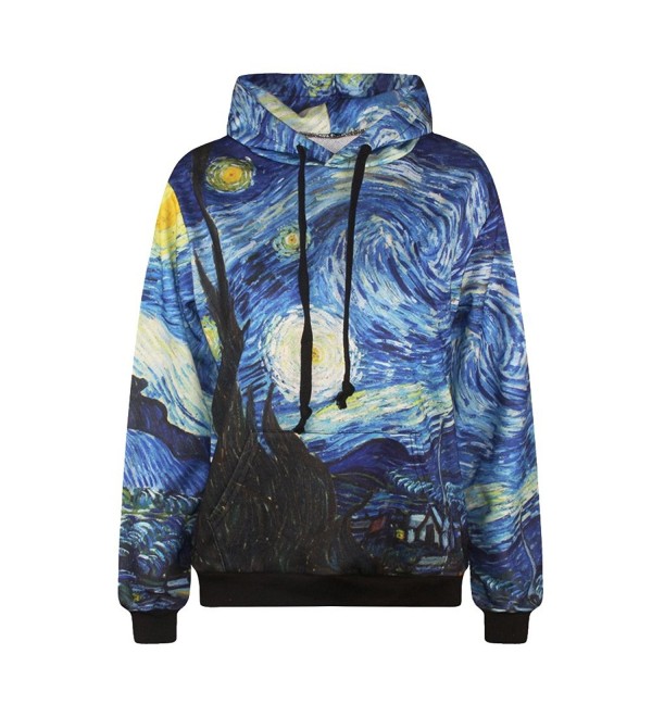 Starry Night Digital Print Hip Hop Pullover Hoodies Plus Size ...