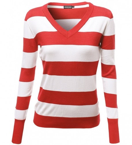 Awesome21 Basic Stripe Sweaters Coral