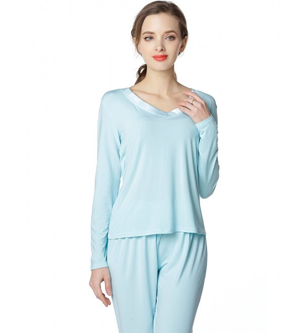 Women's V-Neck Sleepwear Long Sleeves Pajama Set With Pants - Green ...