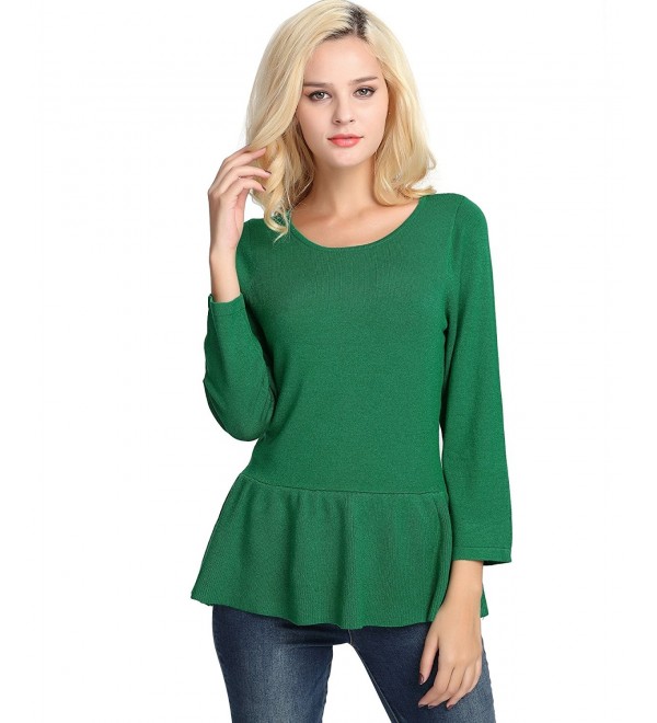 Ruffle Hem Sweater Top For Women Casual Crew Neck 3/4 Long Sleeves ...