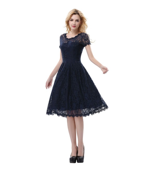 Women's 50's Retro A-Line Lace Cap Sleeve Party Swing Engagement ...