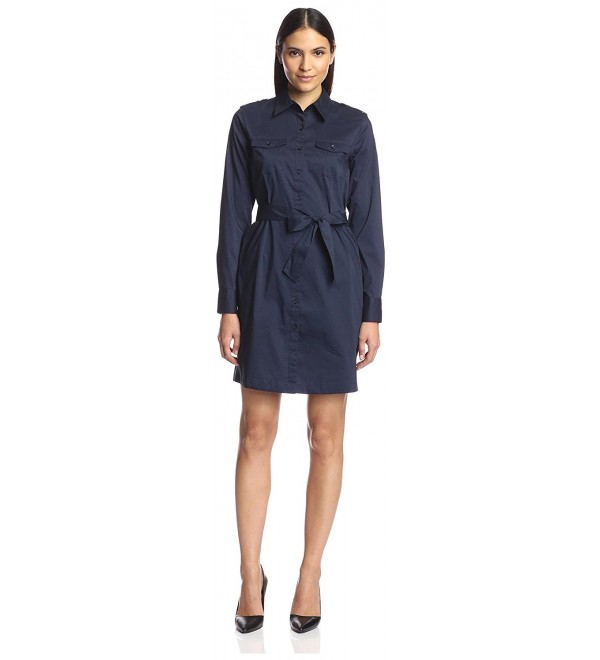 Women's Belted shirtdress - Navy - CT1253ZWMVX