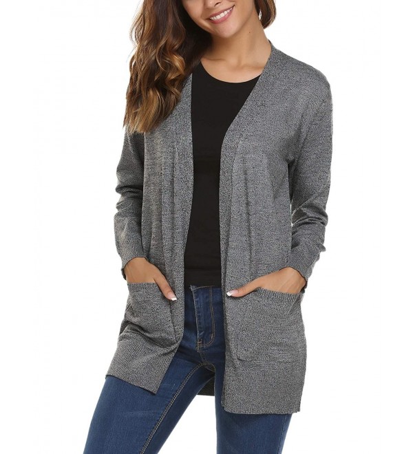 Women's Open Front Knit Cardigan Sweater With Pockets - Drak Gray ...