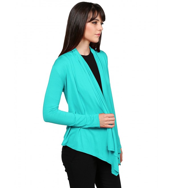 MBE Women's Solid Jersey Knit Draped Open Front Long Sleeves Cardigan ...