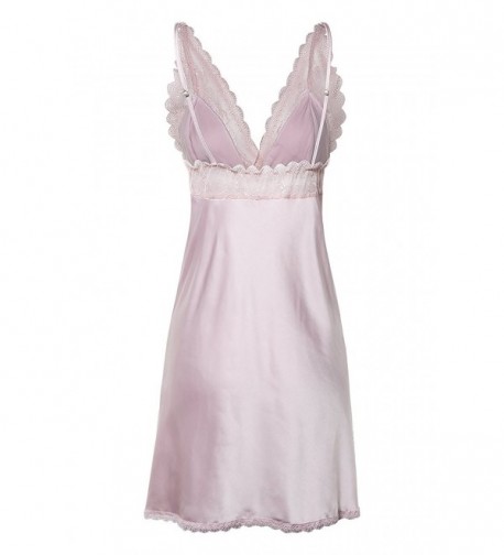 Women's Satin Lace Full Slip Chemise Silk Nightgown Sleepwear - Pink ...