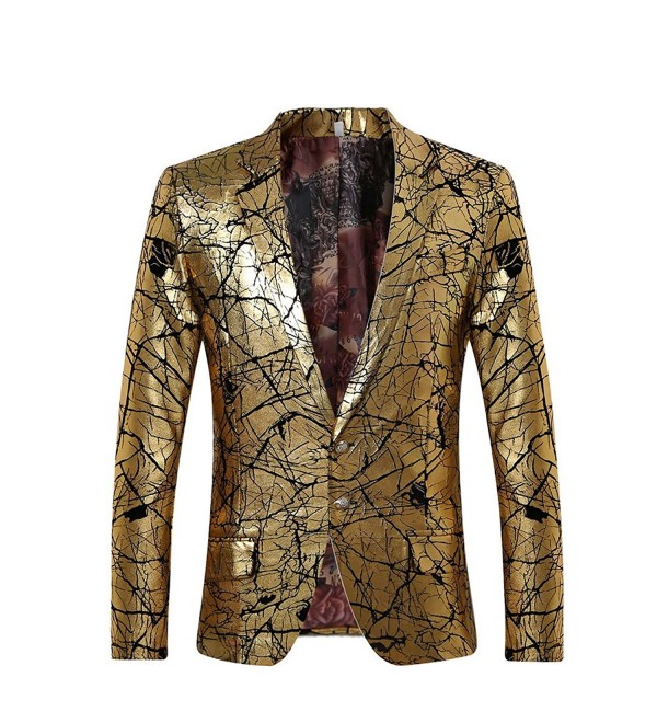 Men's Sport Coat Two Buttons Slim Fit Party Blazer Golden Dinner Suit ...