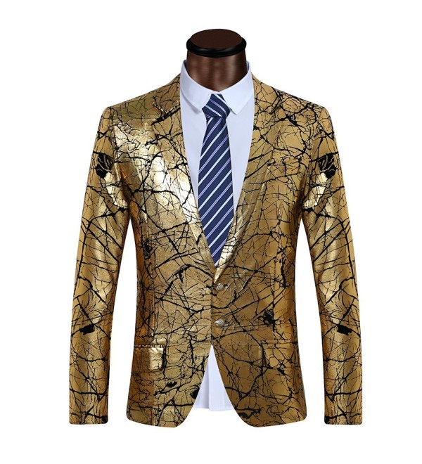 Men's Sport Coat Two Buttons Slim Fit Party Blazer Golden Dinner Suit ...