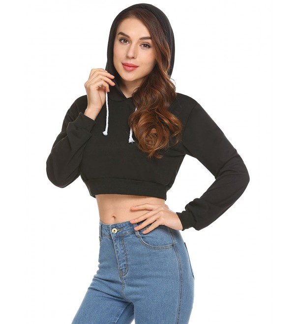 Women's Long Sleeves Letter Print Sweatshirt Crop Top Hoodies - Black ...