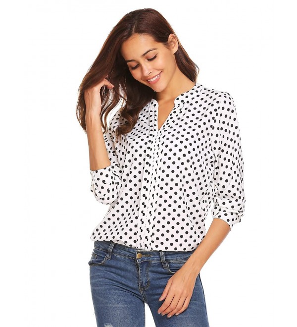 Womens Casual Chiffon Polka Dot Office Blouses Tops Long Sleeves Loose ...