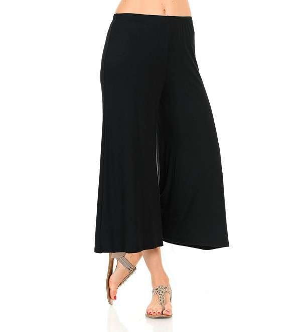 Women's Elastic Waist Jersey Culottes Pants - Black - CP12O095M9U
