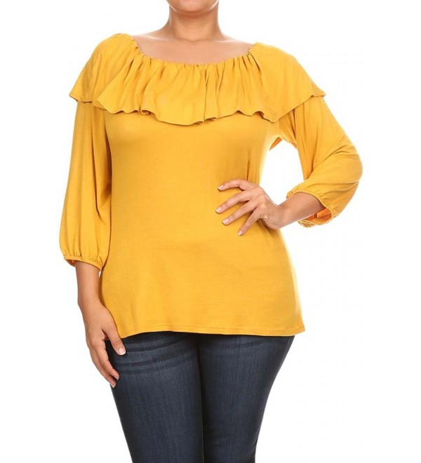 Womens Shoulder Ruffle Detail MUSTARD