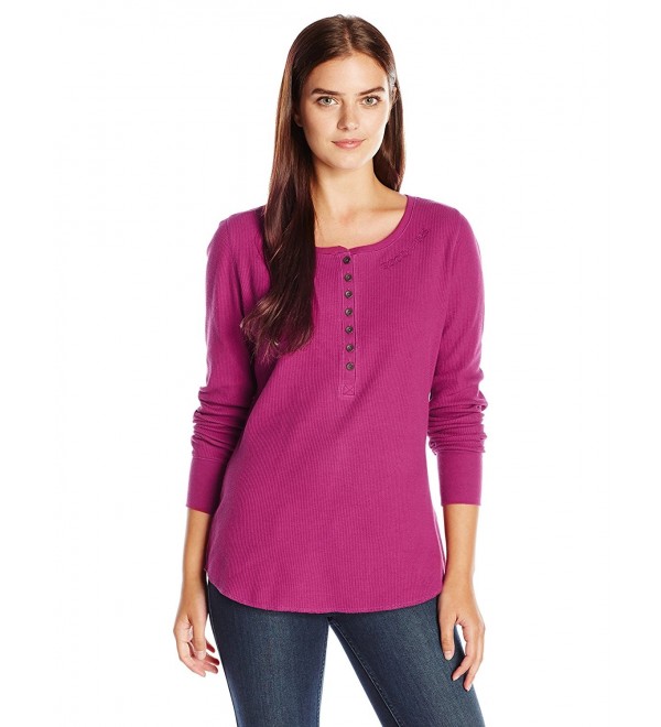 Women's Waffle Henley good Vibes T-Shirt- Wild Plum - Wild Plum ...