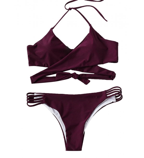 SOLYHUX Womens Halter Bikini Burgundy