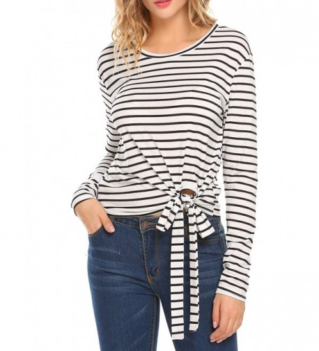 Mofavor Womens Striped Keyhole T Shirt