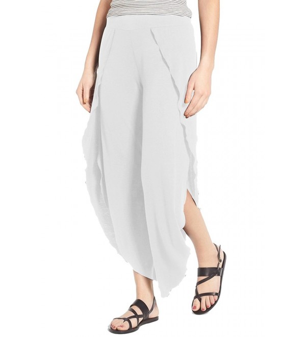 Women's Comfy Slit Pants Solid Flowy Yoga Palazzo Trousers - White ...