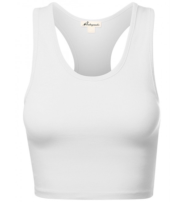 Women's Cotton Racerback Basic Crop Tank Tops - 012-white - CE18564OAAO