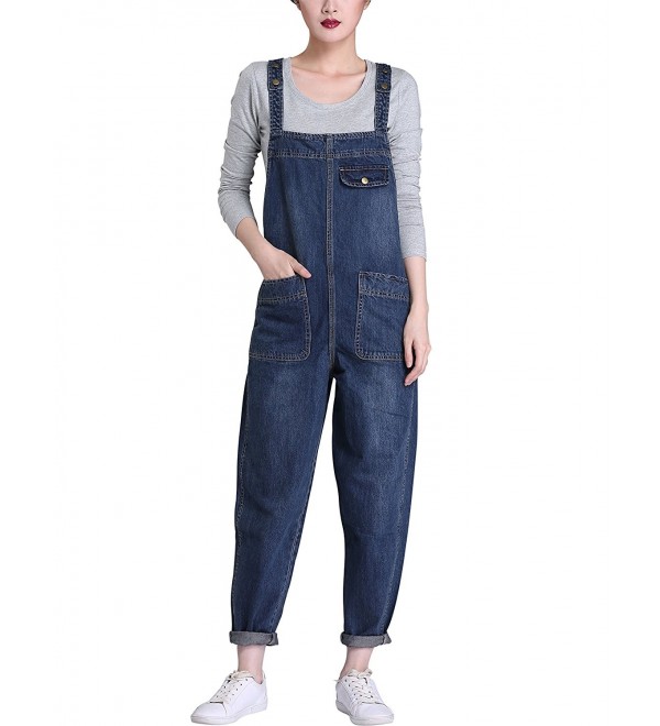 Women's Casual Denim Cropped Harem Overalls Pant Jeans Jumpsuits - Blue ...