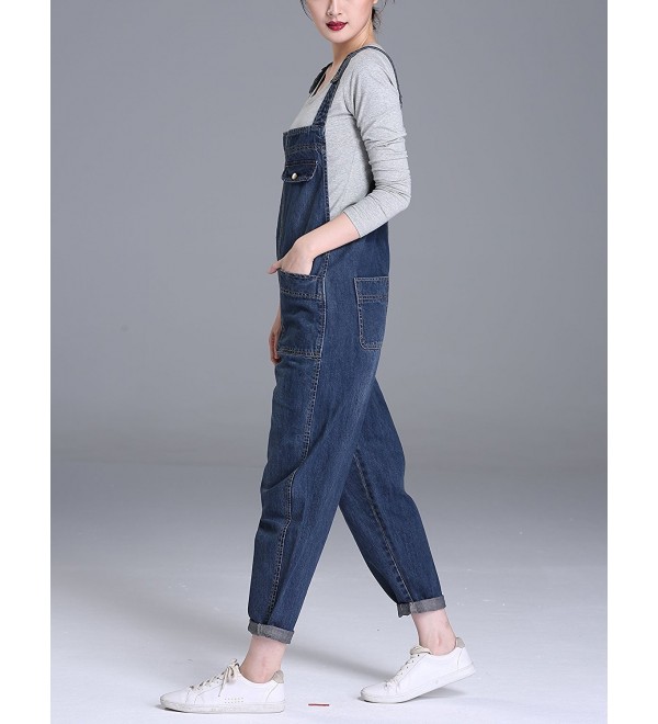 Women's Casual Denim Cropped Harem Overalls Pant Jeans Jumpsuits - Blue ...