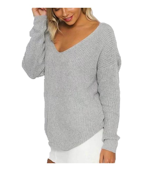 Womens Off Shoulder Sweaters Sexy Long Sleeve Backless Knit Sweater ...